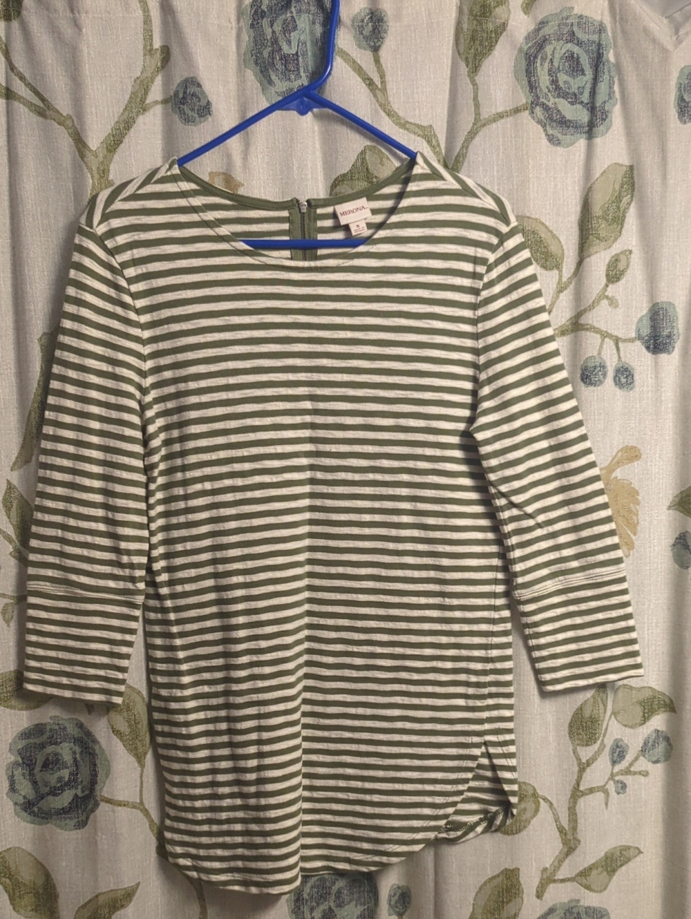 Merona Olive Green & White Striped Long-Sleeve Top